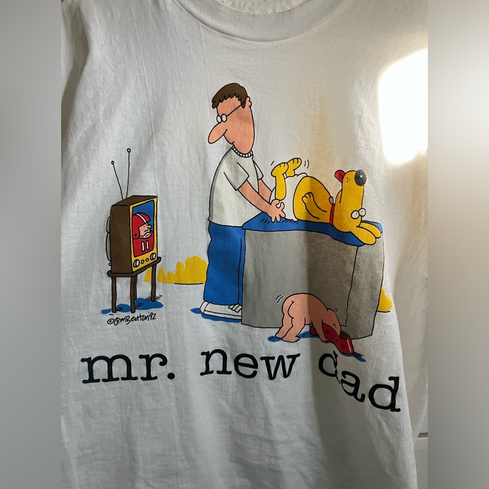 Vintage Jim Benton Mr. New Dad Changes T-Shirt Size L White 1992 Made In Usa - Picture 2 of 6